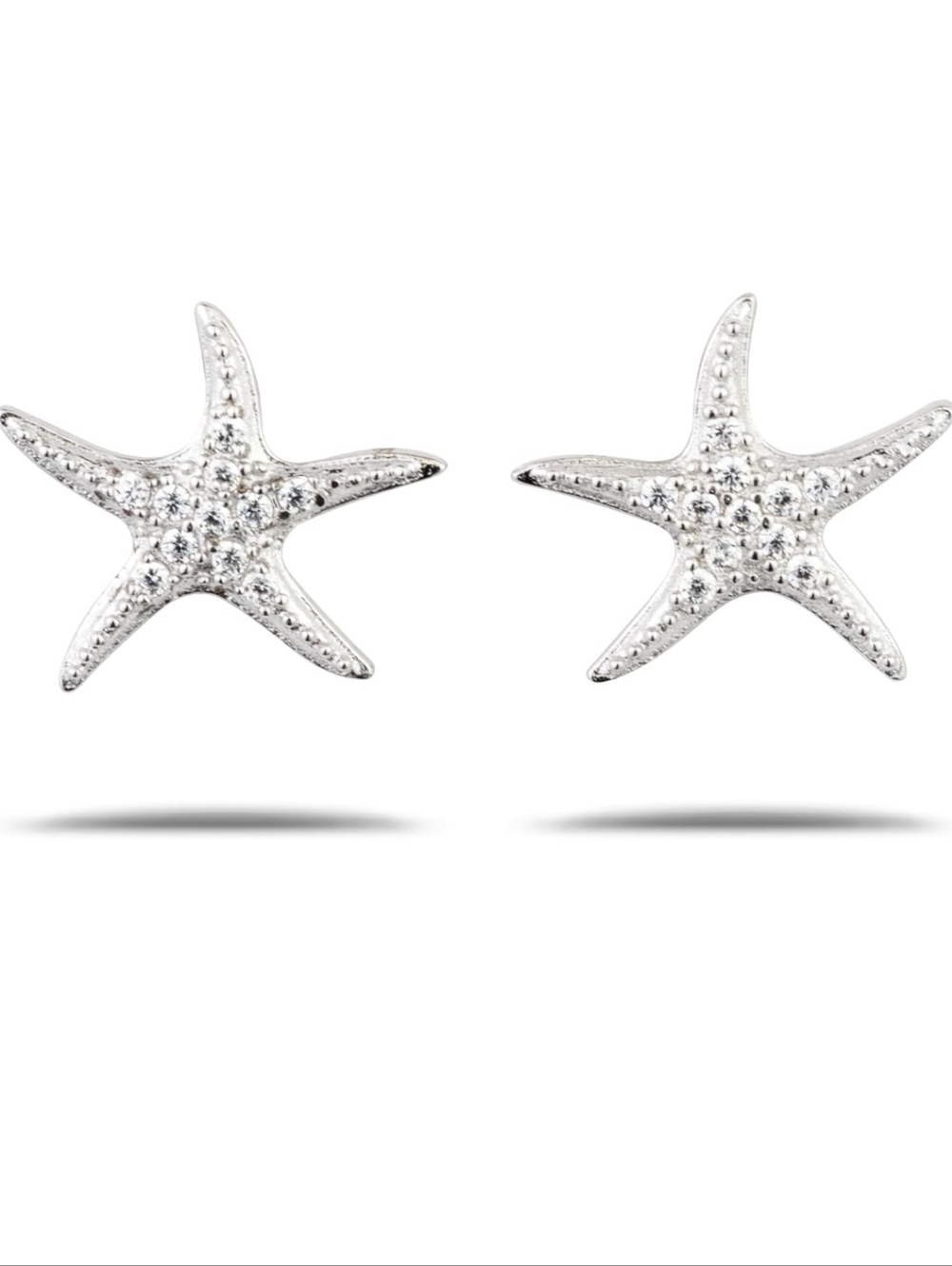 Sterling Silver CZ Pave Beachy Starfish Stud Earrings